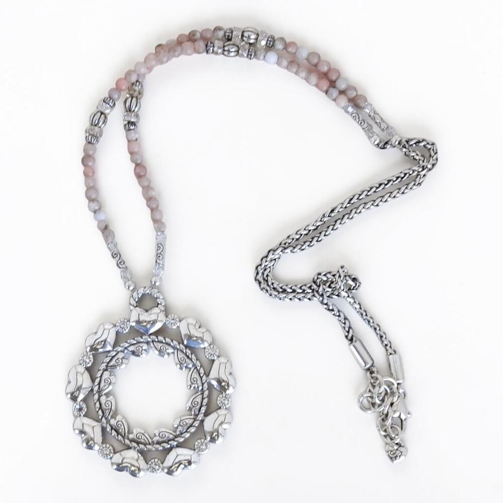 Brighton Love Mandala Beaded Necklace Heart Wreath Pink Silver Retired READ